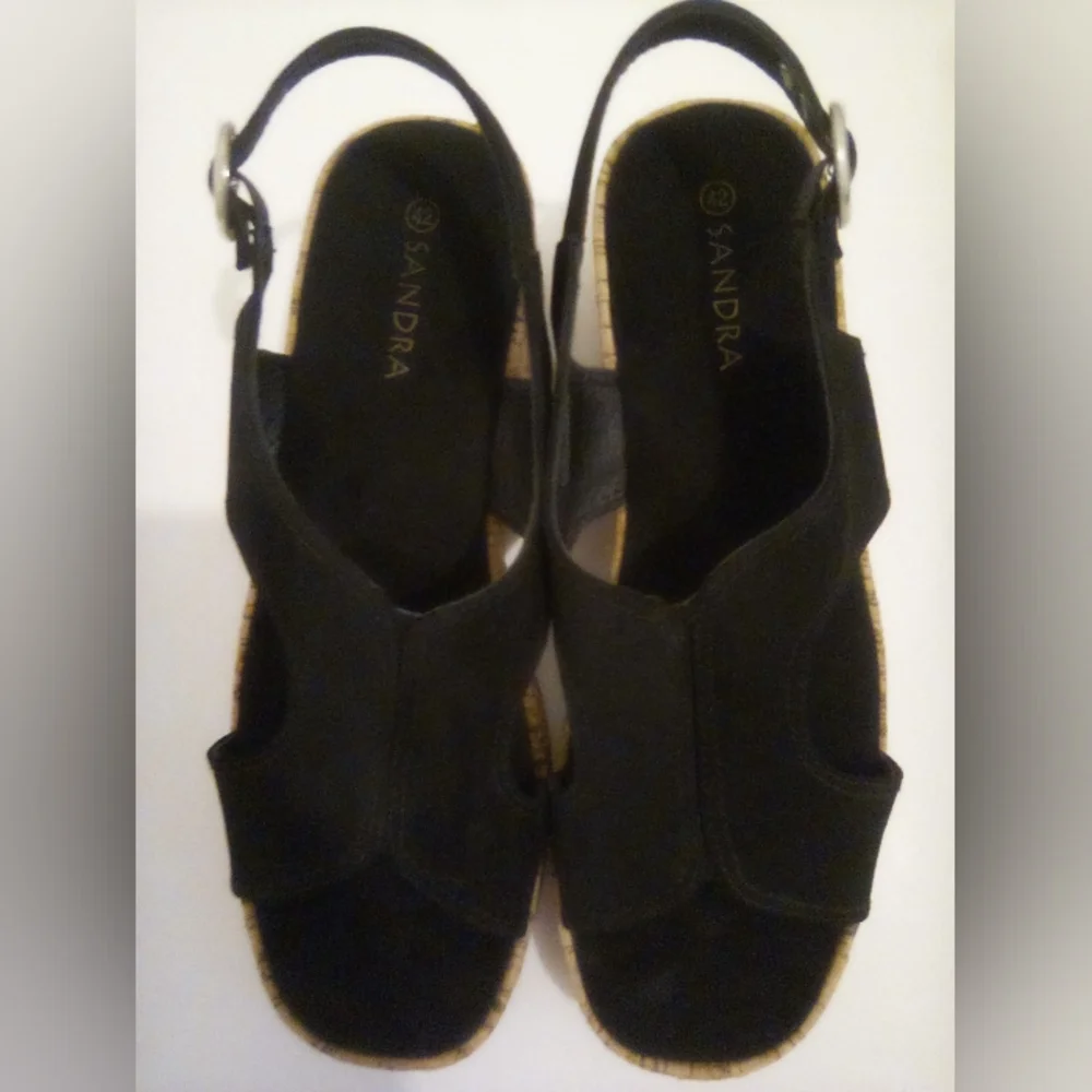 Elegant Suede Black Wedge Sandals Size 42 Casual Summer Vacation